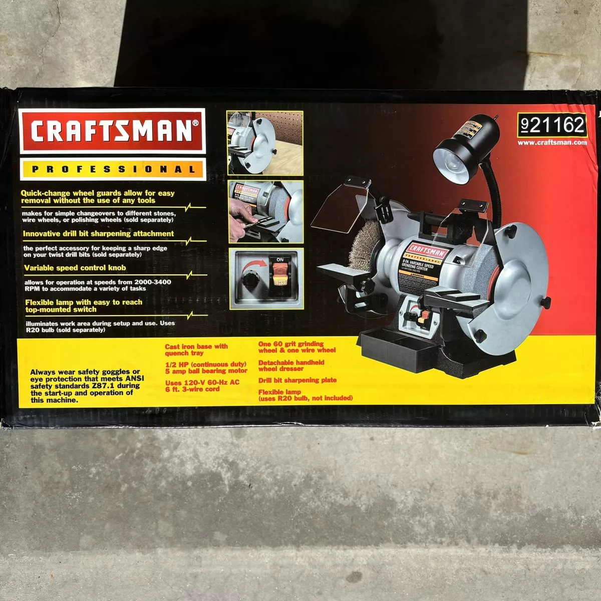 Meuleuse de banc Craftsman Professional 8 pouces vitesse variable 120 V 1 2 ch