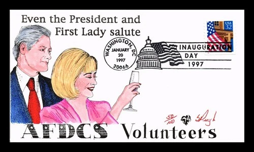 US COVER PRESIDENT BILL CLINTON & FIRST LADY INAUGURATION DAY PUGH HAND PAINTED