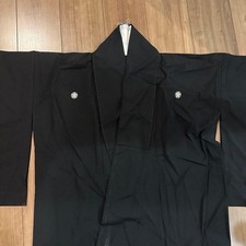 Boro Japanese Kimono Aged Textile Robe Plain Black Colour Simple Pattern Japan