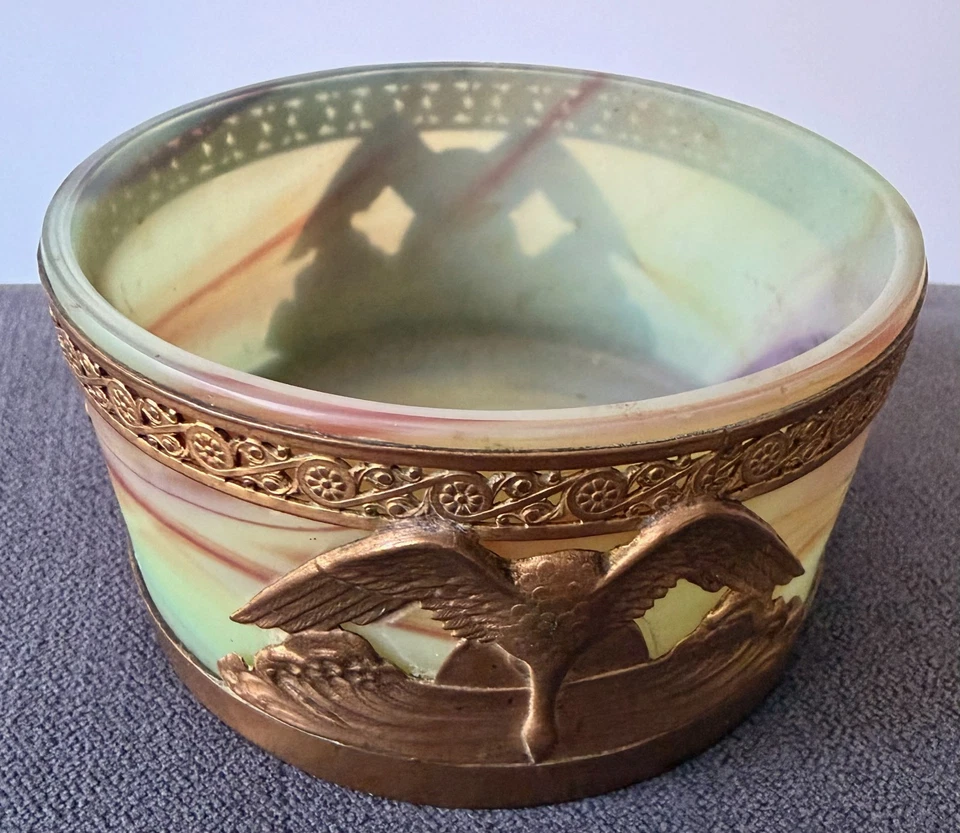 SÈVRES VASE COUPE VIDE POCHE MONTURE EN BRONZE CYGNE LIBELLULE ART NOUVEAU 1900. - Photo 4/4
