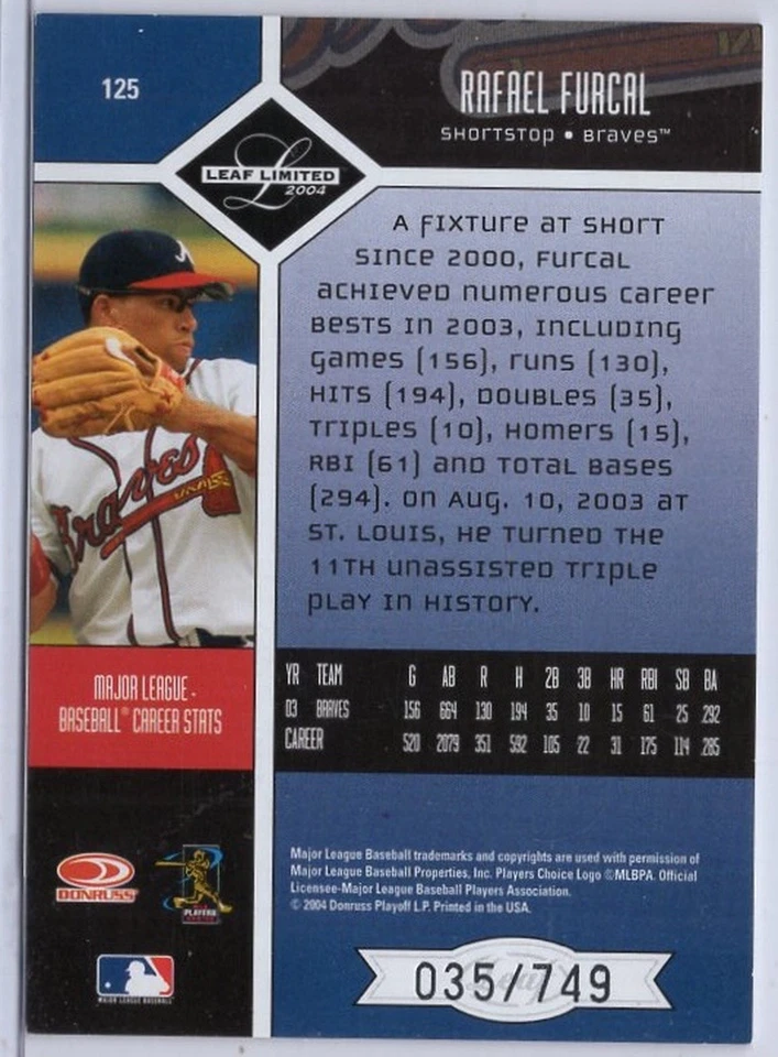 2004 Leaf Limited #125 Rafael Furcal #'d 035/749 - Image 2 of 2