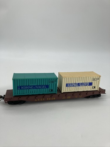 Lima, Spur HO, Santa Fe, ATSF Flachwagen #94138 mit 2 Containern schneller Versand | Zustand: Used