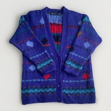 Vintage Paul Harris Womens Sweater Large Mohair Cardigan Blue Cottagecore