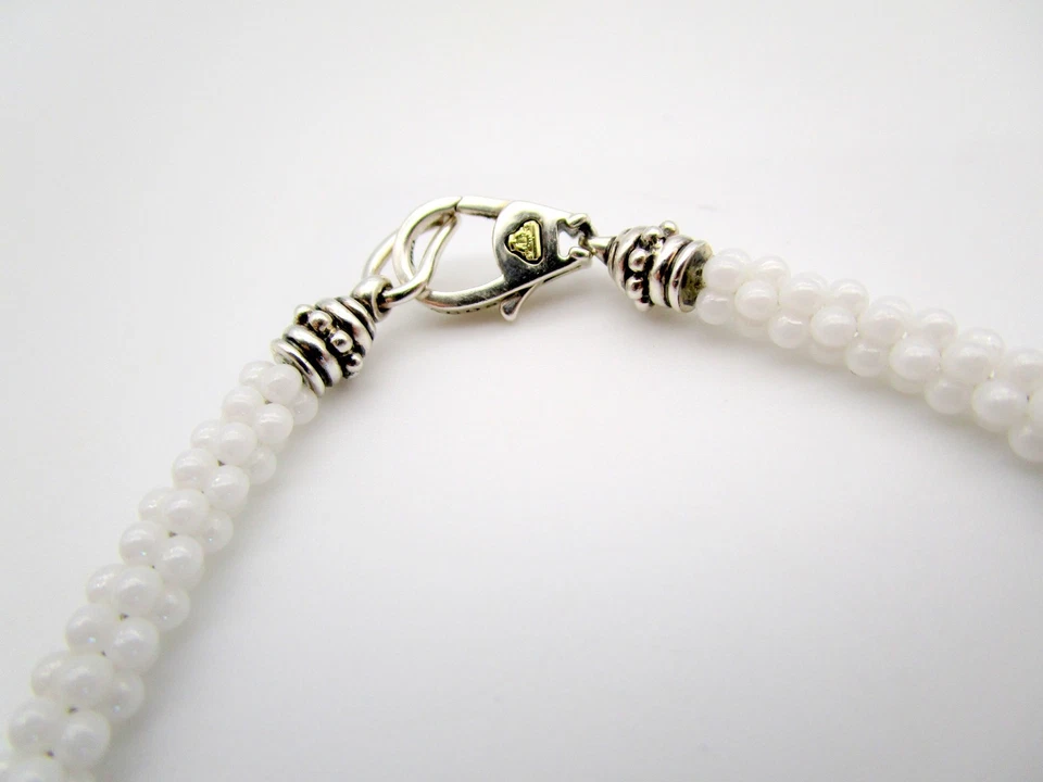 LAGOS Sterling Silver 5 Station White Ceramic Caviar Rope Bracelet 7.5" Signed - Image 3 of 4