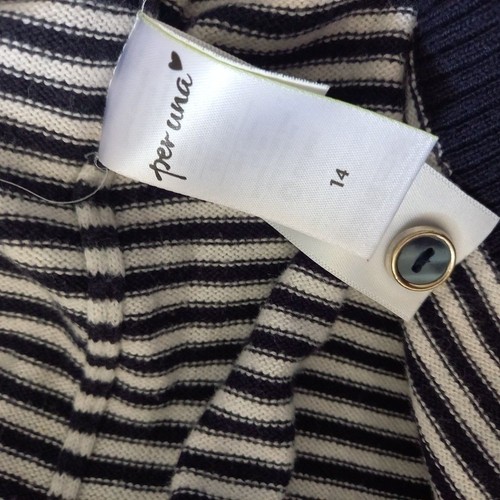 Jersey de algodón tejido fino a rayas y puntos M&S Per Una UK 14 azul marino y blanco - Imagen 8 de 8