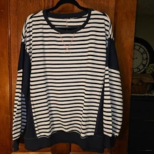 New Women’s Colorblock Striped Light Sweater XL | Round-Neck Long Slv Casual Top