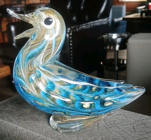New ListingVintage Murano? Glass Duck With Gold Flakes 5.25" Tall
