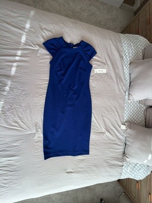 Calvin Klein Ultramarine Blue Crepe Cap Sleeve Sheath Dress