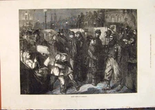Original Old Antique Print Bordeaux France Night Scene Children Newsboys 1871