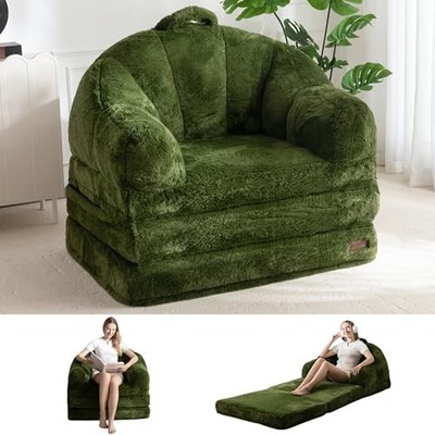  Folding Sofa Bed, 2 in 1 Convertible Sofa to Lounger Comfy Bean Single Green
