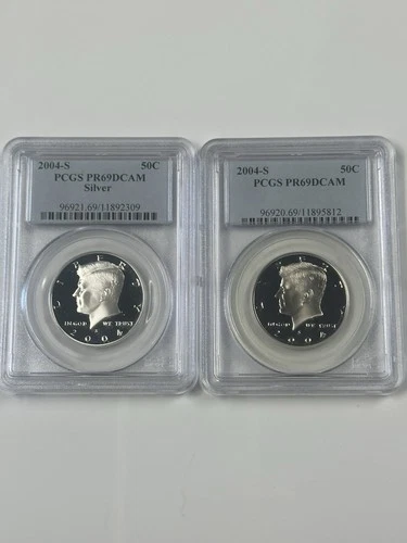 2004-3 Proof Silver Kennedy Half and 2004-S Clad Kennedy Half Both PCGS PR69DCAM