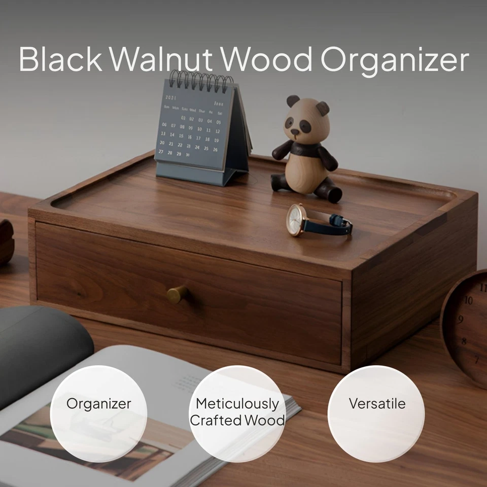 Walnut Desktop Drawer Organizer with Brass Handle - Image 2 of 4