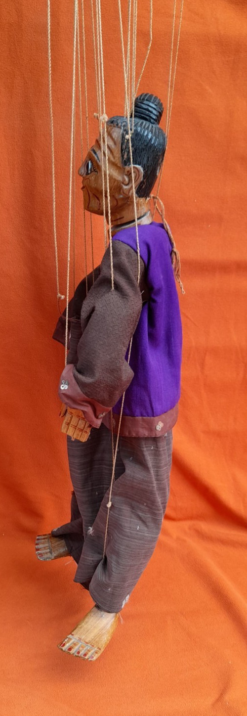 ANTIQUE BURMESE THAILAND MARIONETTE HAND CARVED DOLL PUPPET 22" TALL