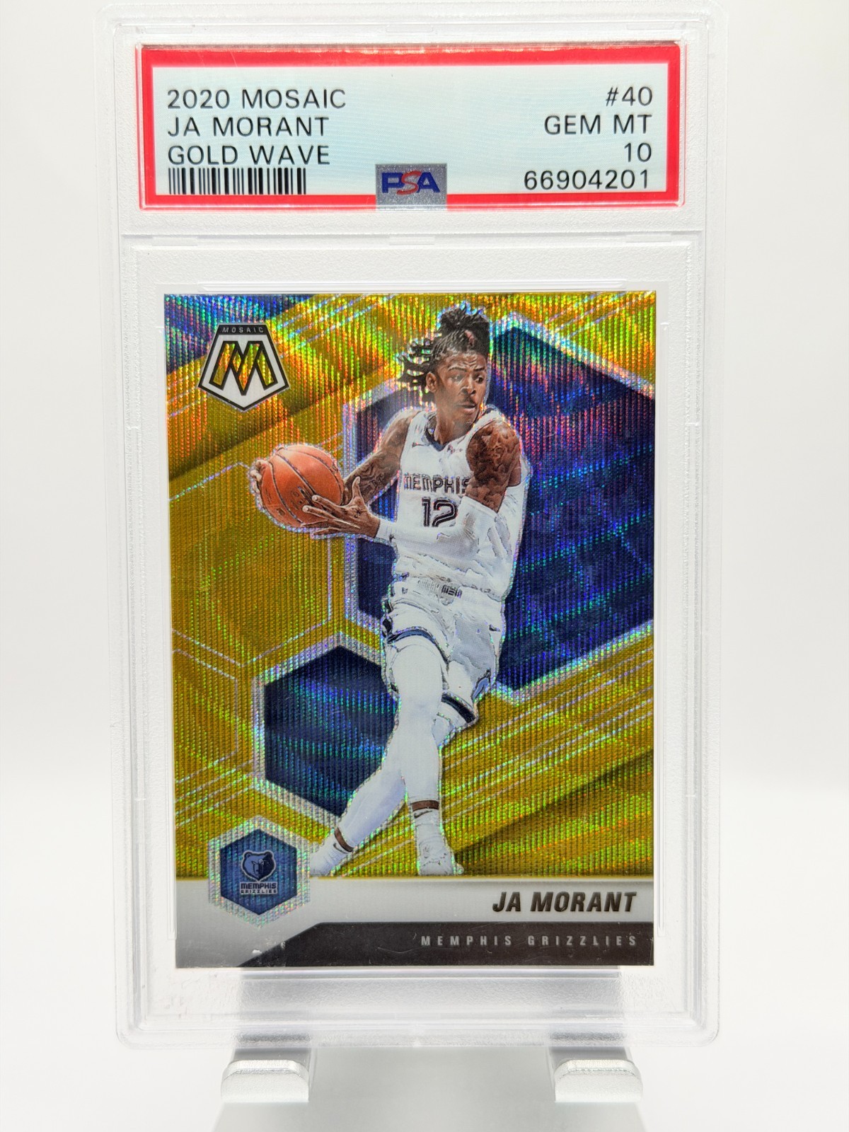 2020-21 Panini Mosaic #40 Ja Morant Gold Wave Memphis Grizzlies PSA 10 GEM MINT