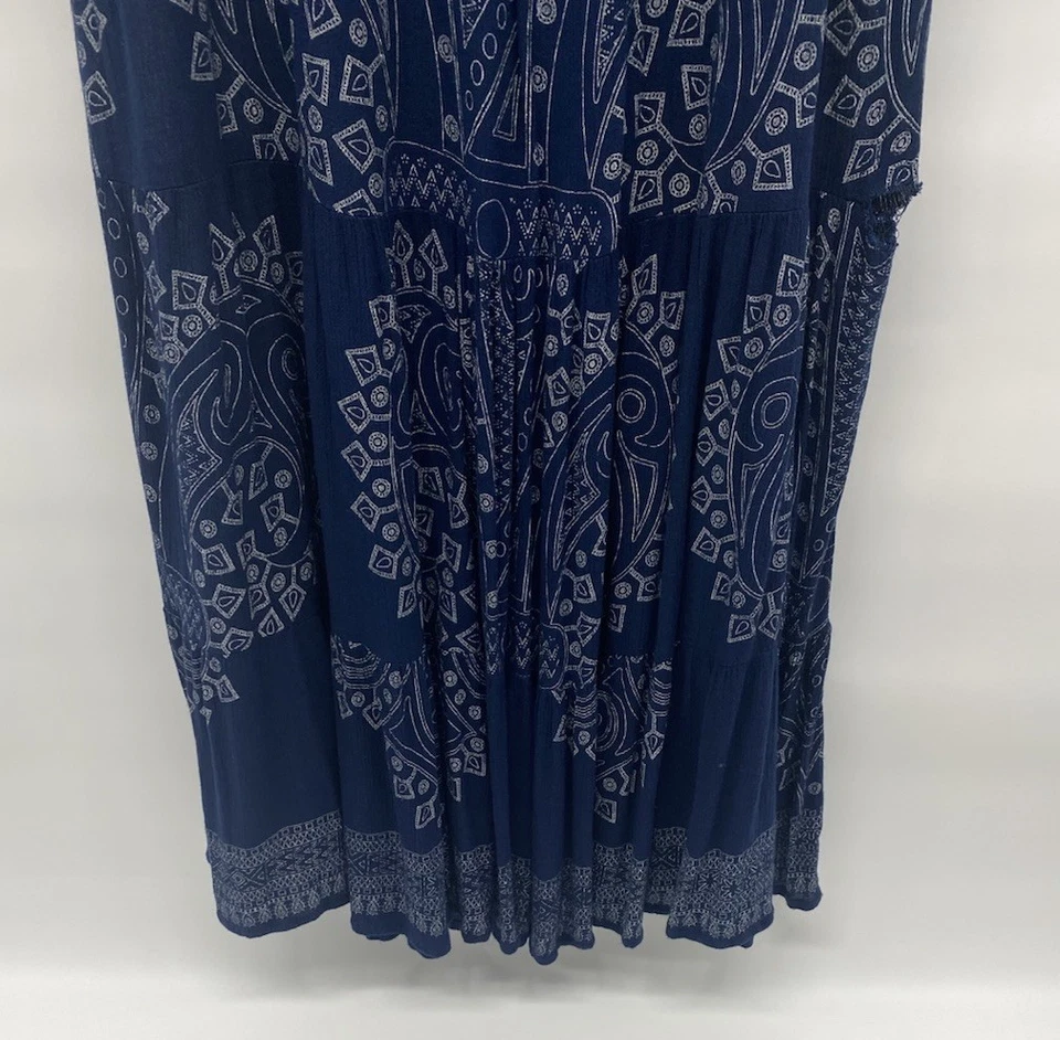 Falda Larga Earthbound Azul Blanco Estampado Boho Hippie Mujer’s Grande Foto 3 de 4