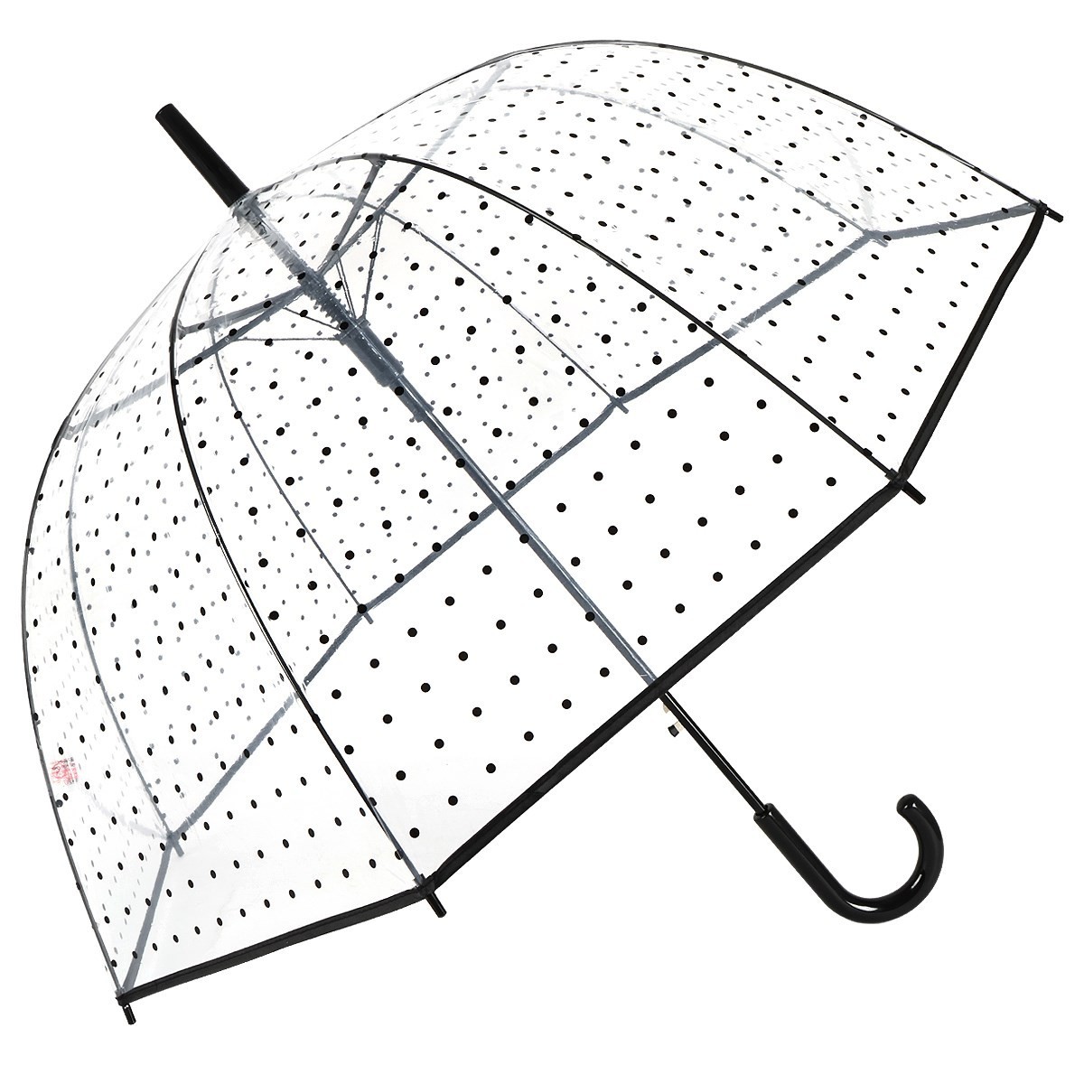 Umbrellas Clear Dome Brollies Polka Dot  Automatic Open Black Crook Handle Tip
