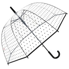 Umbrellas Clear Dome Brollies Polka Dot  Automatic Open Black Crook Handle Tip