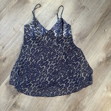 Victoria's Secret sheer satin blue leopard print Nightie Lingerie Slip M