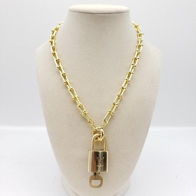 Authentic Louis Vuitton Gold Padlock Pendant w/Unbranded 18k Gold Plated Chain