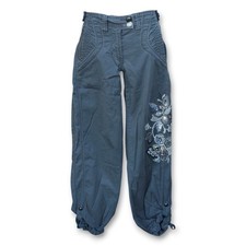 Vintage Cache 90s Y2K Embroidered Beaded Sequins Floral Gray Cargo Pants