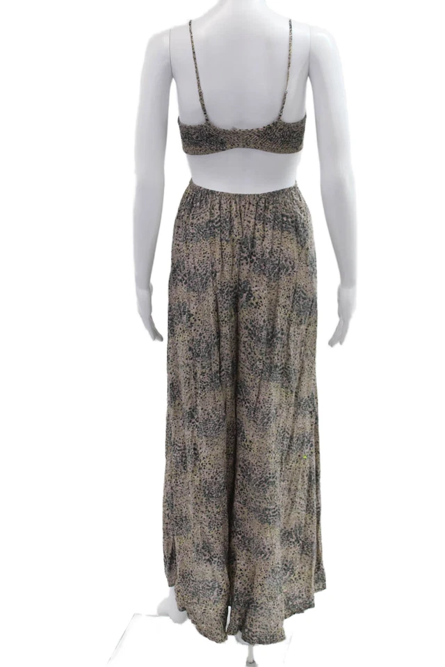 Indah 女式 Maxi Sundress 米色动物印花波西米亚无袖人造丝 XS 码 — 第 3/4 张图片