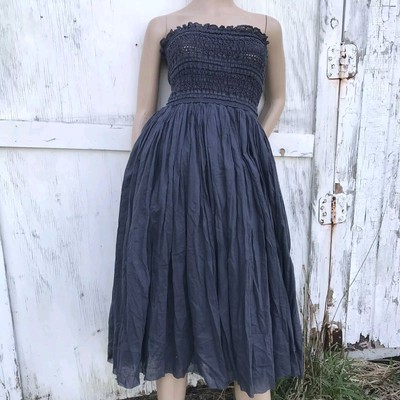 MABLE Anthropologie Navy Smocked Maxi Dress Skirt S M Sundress Cottagecore Boho