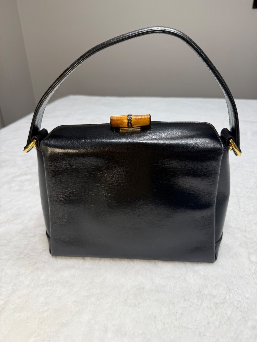 GUCCI Vintage Bamboo Turnlock Top Handle bag Leather Black | eBay