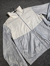 Columbia Women s Small Windbreaker Jacket Hooded Gray White Lightweight Zip