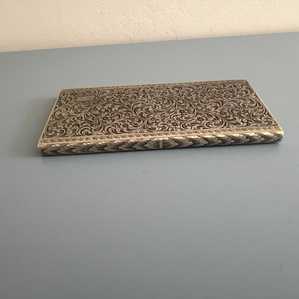 Antigua caja de cigarrillos de plata 800 con espejo - grabado floral ornamentado - Art Deco Foto 2 de 4