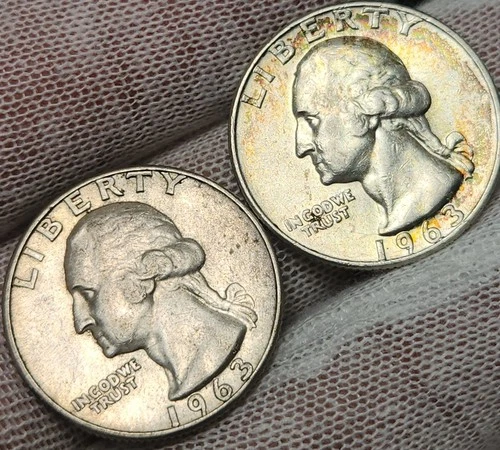 1963 P+D Washington Quarter, 2 Coin Set, For Albums - 90% Silver Coins, Q-63pd