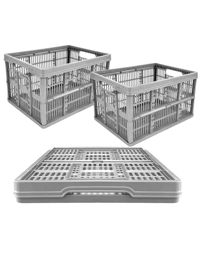 32L Collapsible Plastic Storage Crate Box Stackable Office Garage Assorted UK - Image 4 of 4