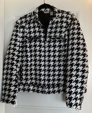 Chico's Women's Houndstooth Black White Zipper Jacket Mid Length Size 3