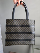 Borsa a mano piccola vintage Celine Macadam Triomphe a righe tela pelle