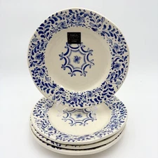 Set of 4 EFFETTI Home Handmade Italian Blue White Floral Salad Dessert Plates