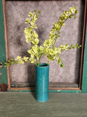 Vintage Blue/green Pottery Cylinder Vase Bitossi? Signed Italy 9.5''