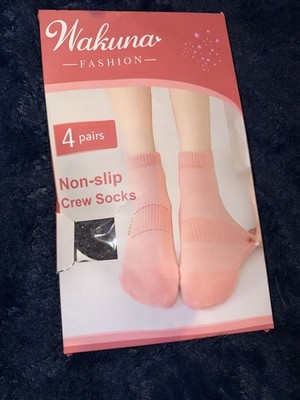 Wakuna Fashion Non-slip Crew Socks Pink 4 Pairs Cotton Polyester Spandex