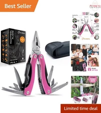 Pink Multi Tool 15-in-1 Stainless Steel EDC Pliers Knife for Camping Hiking R...