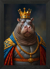 Nilpferd König gerahmtes Wandbild Poster Leinwanddruck Bild