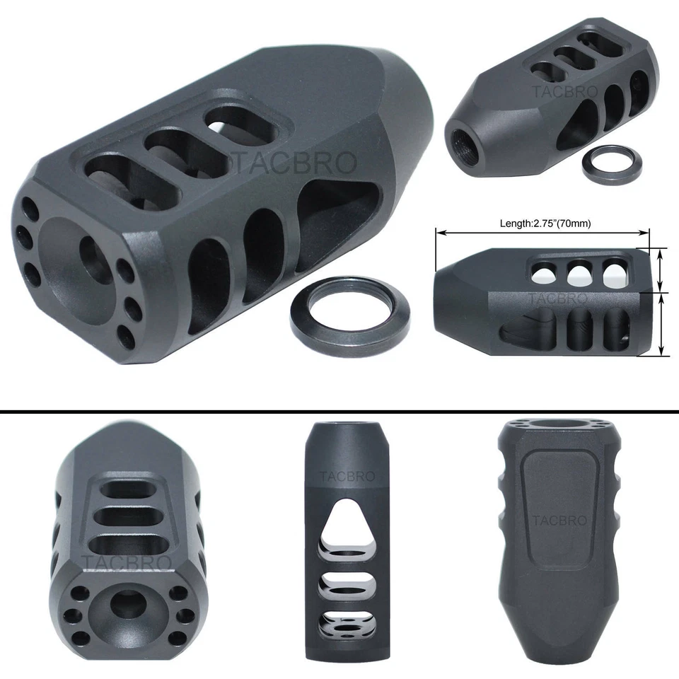 TB ACCESSORIES Black Aircraft Grade Aluminum Tanker Muzzle Brake 1/2x28", 5/8x24", 1/2x36" TPI