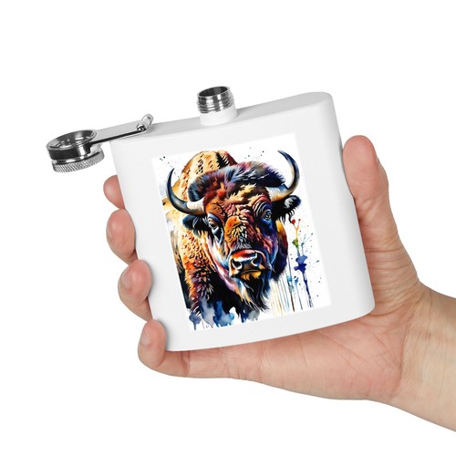 Yellowstone Buffalo Art Painting Flask, 6oz Stainless Steel Hip Flask - Picture 5 of 21