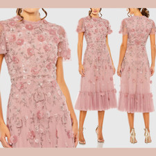 NWT MAC DUGGAL 6 9212 Embellished High Neck Cap Sleeve A Line Dress J1455