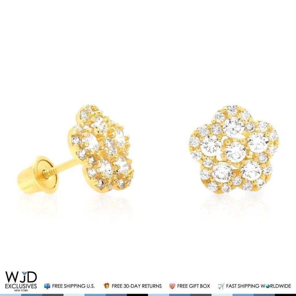 14K Gold 0.50Ct CZ & Birthstones Flower Cluster Stud Earrings 8mm - Image 2 of 4