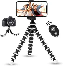 10" Flexible Tripod for iPhone, Android, Camera With Phone Holder + Remote