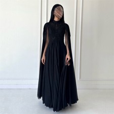 Said Luxury Evening Dress with Cape Sleeve Formal Black Dresses Wedding Party