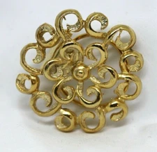 Vintage Gold Tone Scarf Clip Flower Open Scroll Work