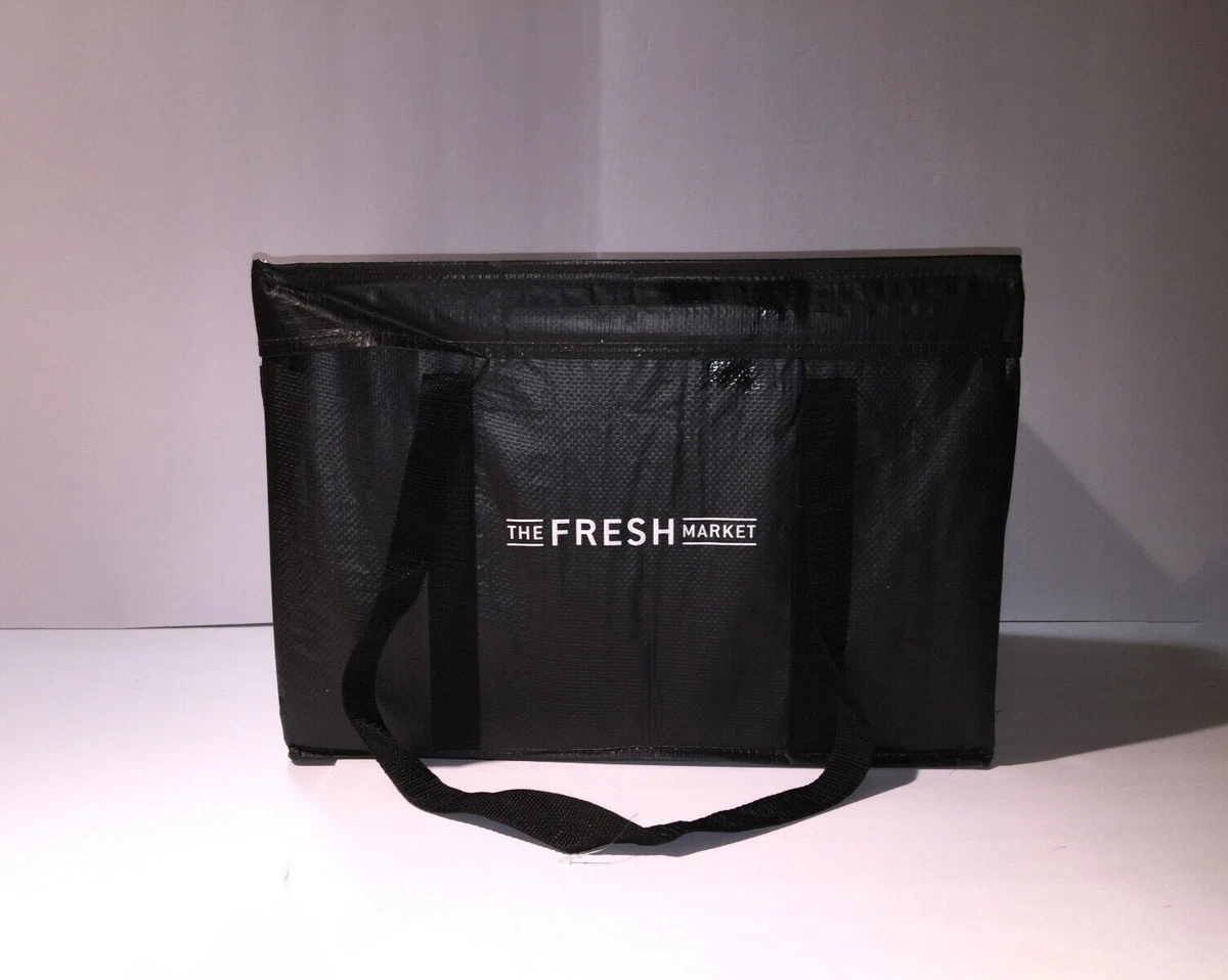 The Fresh Market Large Insulated Black Vinyl Aluminum Lunch Bag Stay Cooler  Tote | eBay