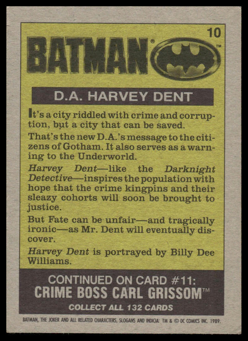 District Attorney Harvey Dent 1989 Topps Batman #10 Billy Dee