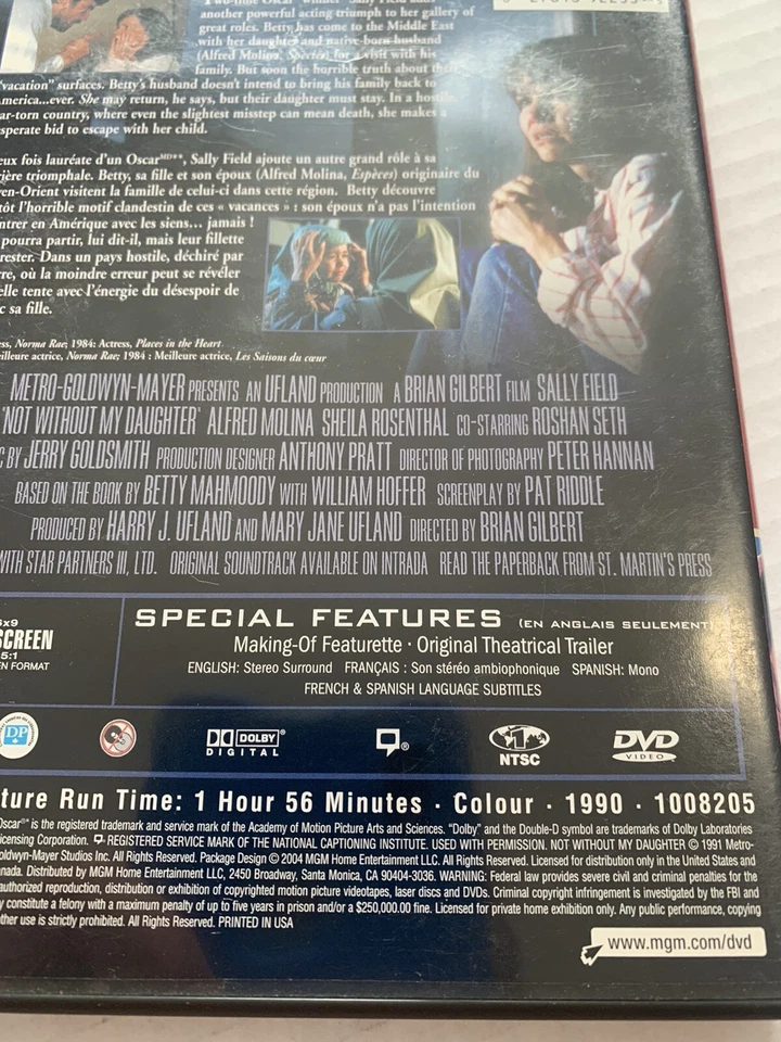 Not Without My Daughter (DVD, 1990, Alfred Molina, Sally Field, OOP) Canadian - Image 4 of 4