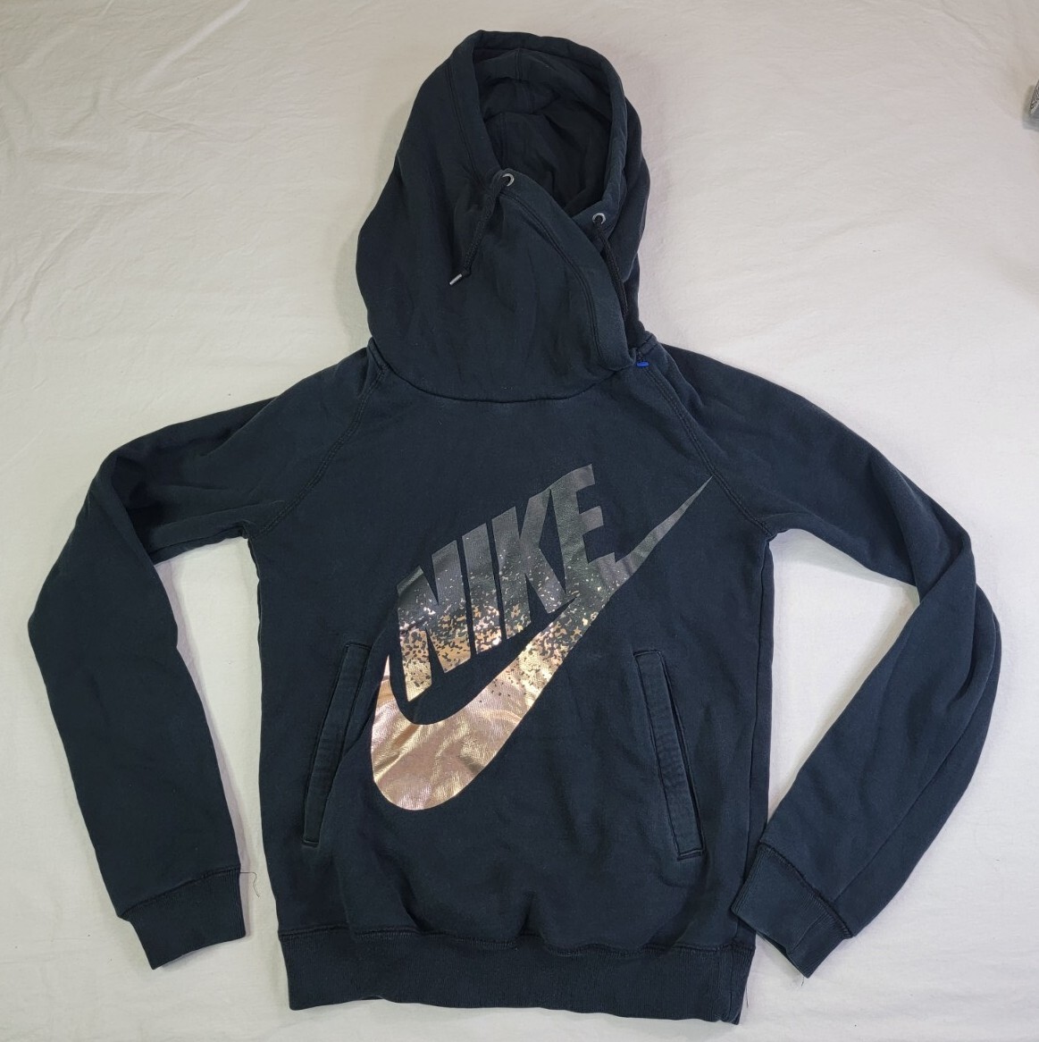 Nike Womens Sweatshirt XS Black Gold Pullover Oversized Hoodie | eBay