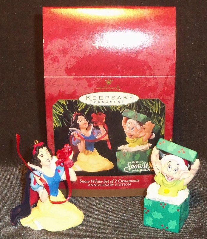 Hallmark Snow White w Dopey Dwarf - 2 Ornaments 1997 Anniversary Keepsake w Box!